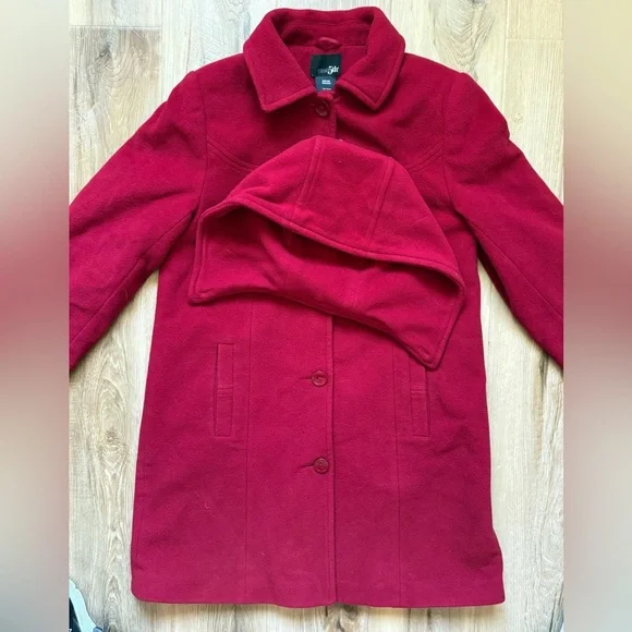 🍒 East 5th Cherry Red Pea Coat with Removable Hood - Picture 6 of 6